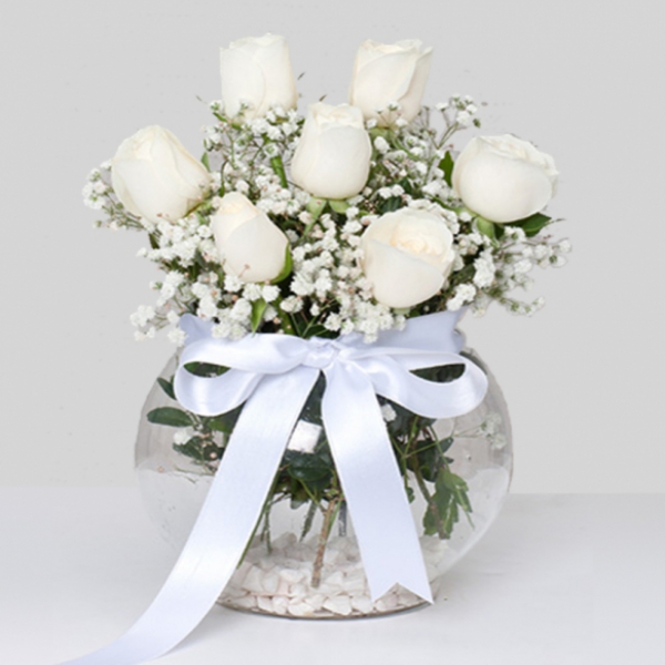  7 Pieces White Rose Arrangement Resim 1