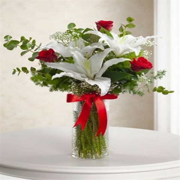  Rosenlilien in Vase Resim 1